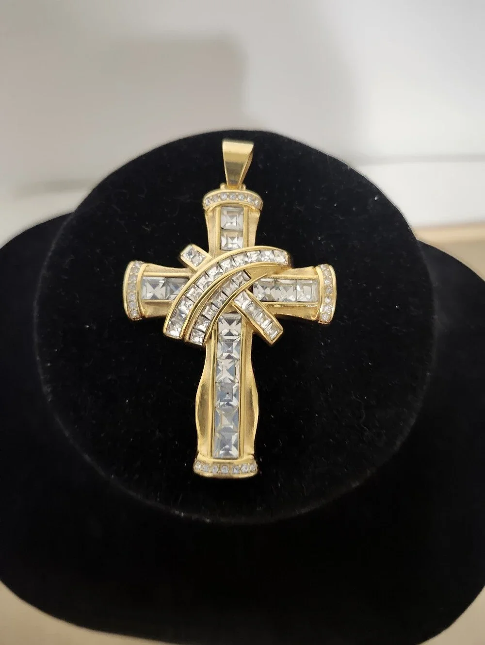 Gold Tone Crystal Cross Pendant - Clear Crystal Accents, 3